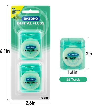 Coconut Oil Dental Floss 55 Yards 4 Count - Mint Flavored Expanding Floss for Wide Spaces - Buy Online on GoSupps.com