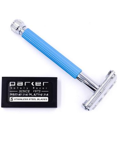 Parker Butterfly Open Safety Razor with 5 Premium Blades Blue | Best International Shipping - Buy Online on GoSupps.com