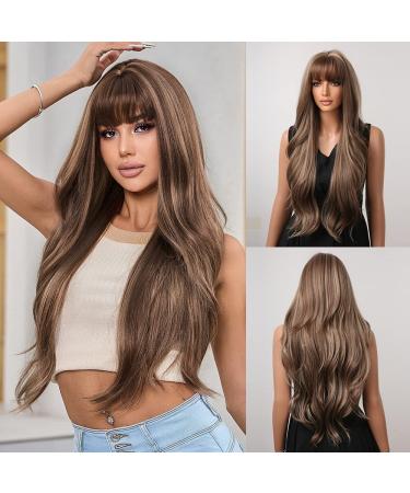 Uevies brown ombr wig corrugated synthetic wig with pony naturally looking wig long stepped wigs for women 26 inches cosplay party for everyday use long hair.Brown ombre uv