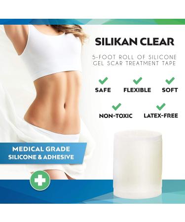 Silikan Clear Gel Silicone Scar Tape - Medical Grade Invisible Scar Repair Sheet for Burn, Face, Breast, Acne - 5ft Roll - Buy Online on GoSupps.com