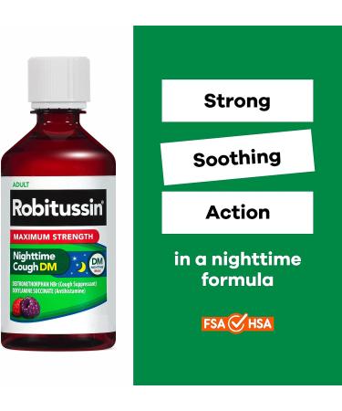 Robitussin Maximum Strength Nighttime Cough DM Medicine for Adults - 8 Fl Oz, Berry Flavor - Buy Online on GoSupps.com