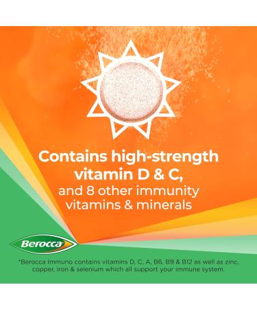 Berocca Immuno Effervescent Tablets - 11 Vitamins & Minerals for Immune Support, Energy Release - 15 Tablets - Buy Online on GoSupps.com