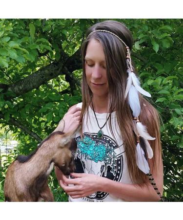 Runmi Bohemian Feather Frontal Ligaments Hair Headdress - Vintage Hippie Indian Accessories for Women & Girls | Perfect for Halloween Decoration - Buy Online on GoSupps.com