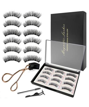 Gemonad Magnetic Eyelashes without Eyeliner  3 Pairs Dual Magnetic Eyelashes with Applicator Natural Look Reusable 3D Magnetic Lashes No Glue No Liner