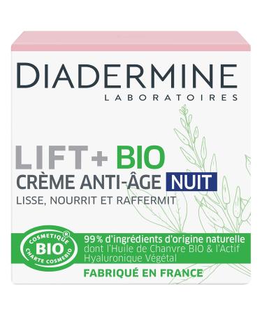 Diadermine - Lift+ Bio - Anti-Aging Night Face Cream - Smoothes, Firms and Soothes - 99% ingredients of natural origin - Face Care - Anti-Aging Care - Certified ORGANIC - 50 ml Jar