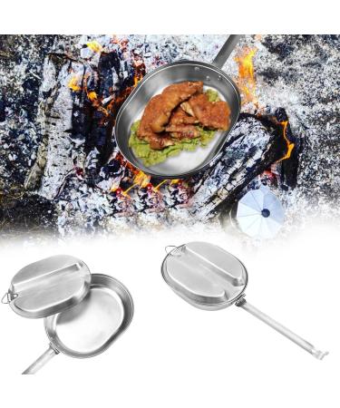 US Military Stainless Steel Camping Mess Kit - Large, Portable Lunch Box with Handle Tray and Frying Pan for Outdoor Activities - Buy Online on GoSupps.com