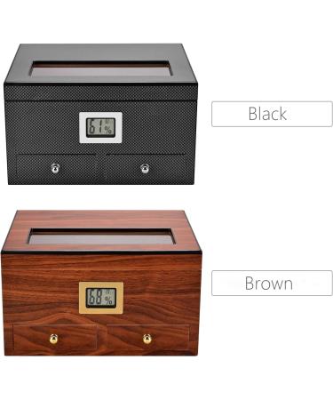 CIGARLOONG Cigar Humidor 35-50 Count Glass Top Large Capacity Cigar Box with Front Hygrometer Humidifier and Accessory Drawer(Black) Carbon Fiber Black - Buy Online on GoSupps.com