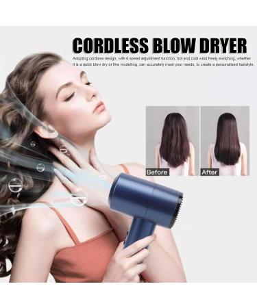 5000mAh Battery Handheld Cordless Blow Dryer 6 Speed Adjustment Fast Drying Portable Travel Hairdryer for Home Camping Hot and Cold Wind Switching (US Plug) US Plug Dark Blue - Buy Online on GoSupps.com