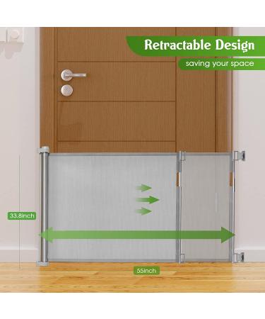 JSK Retractable Baby Gate  Extra Wide Safety Kids or Pets Gate  33"* 55" Wide  Mesh Safety Dog Gate for Stairs  Indoor  Outdoor  Doorways  Hallways(Gray) - Buy Online on GoSupps.com