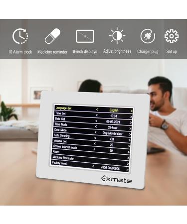 Exmate 8-Inch Digital Alarm Clock - Multilingual Large Writing Calendar for Kids Seniors Dementia & Alzheimer's - Perfect for Visual Impairment - White - Buy Online on GoSupps.com