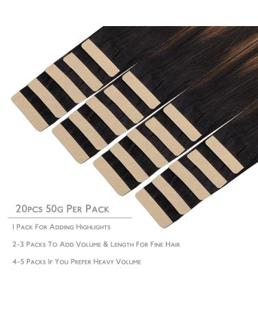 Premium Balayage Invisible Tape Extensions - 20pcs 40g 30cm Remy Real Hair Natural Black to Chestnut Brown - Buy Online on GoSupps.com