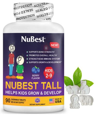 NuBest Tall Kids - Helps Kids Grow & Develop Healthily - Immunity & Bone Strength Support - Multivitamins & Minerals for Kids Ages 2 to 9 - Fun Animal Shapes - 90 Chewable Berry Tablets (1 Pack) Pack of 1 - 90 count - NuBest Tall Kids 90 Chewable Tablets
