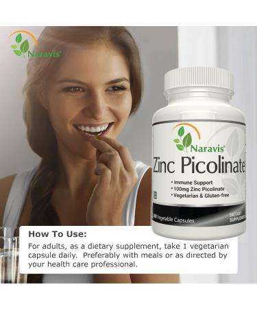 Zinc Picolinate 100mg Capsules - 6-Month Supply for Immune Support, Wound Healing & Acne - Naravis - Buy Online on GoSupps.com