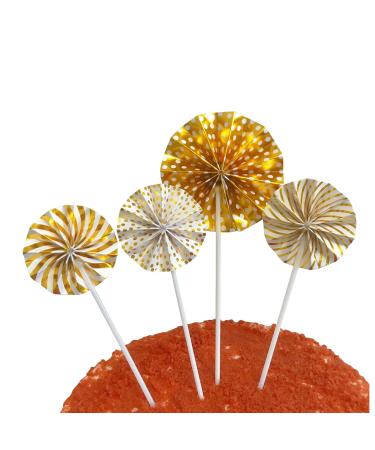 16pcs Folding Fan Cake Toppers Shiny&Beautiful Cupcake Topper Kit Fans Birthday Cake Decorations for Wedding/ Baby Shower Gold by HYMAOME