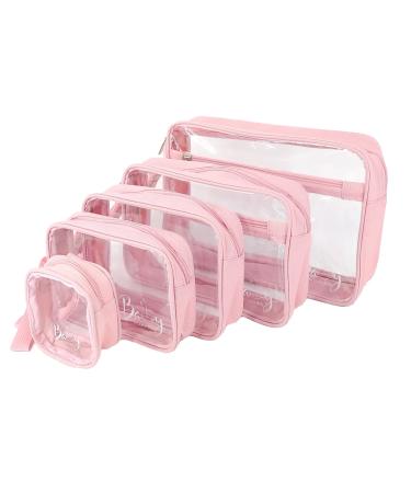 Llama Bella 5 Piece Diaper Bag Organizer Pouch Set Clear with Straps and Pacifier Case -- Pink