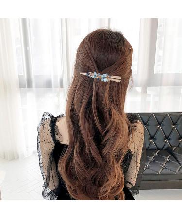 minkissy Rhinestone Alligator Hair Clips Flower Hair Barrettes Alloy Large Duckbill Clip Delicate Hair Accessories for Women and Girls 12x2.5cm Blue - Buy Online on GoSupps.com