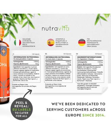 Nutravita Ashwagandha 1100mg - 120 Vegan Capsules with Bioperine - High Strength Natural Ashwagandha Root Powder - Made in UK - Vegan Friendly Supplement - Buy Online on GoSupps.com