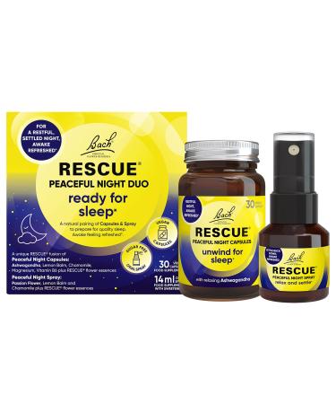 Nelsons Rescue Peaceful Night Duo Capsules & Sugar-Free Oral Spray - 30 Vegan Capsules Help You Sleep Relaxed & Wake Feeling Refreshed Peaceful Night Duo Capsules & Spray Single