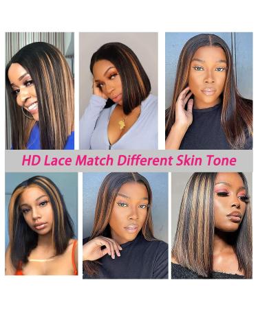 Balayage FB30 Blonde Highlight Ombre 4x4 Lace Front Bob Wig | 10 Human Hair Straight Wigs for Women - Buy Online on GoSupps.com