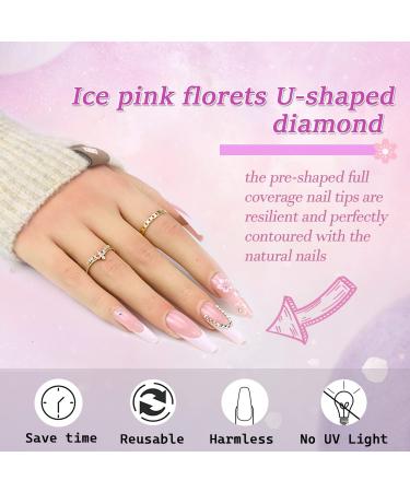 Super Long French Fake Nails with White Flowers Rhinestones - 24PCS - Buy Online on GoSupps.com