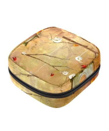 Menstruation pad bag with zipper women's napkin bag tampons collective bags for women and girls (bird house with autumn leaves)