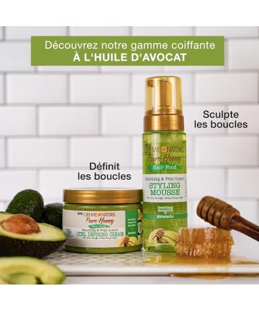 Creme of Nature Pure Honey Hair Food Avocado Mousse Coiffante base d'Huile d'Avocat et de Miel Soin Coiffant pour Cheveux Boucl s Fris s Cr pus D finit les boucles et R duit les frisottis - 207ml - Buy Online on GoSupps.com