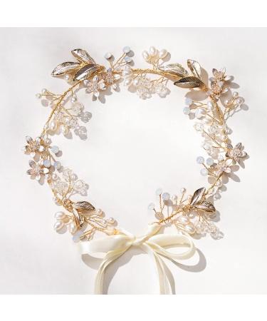 SWEETV Opal Wedding Headpiece for Brides - Bridal Headband Hair Accessories in Gold - Buy Online on GoSupps.com