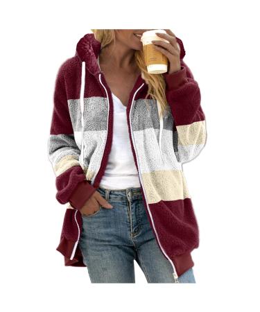 Hanxiulin coat plush jacket hoodie jacket oversize winter coat ladies coat winter jacket winter color variants transition jacket warm outdoor windproof women trench coat fluffy jacket 3xl B-wine