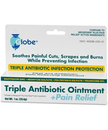 GLOBE Triple Antibiotic + Pain Relief Ointment 1oz - 4 Pack | First Aid Antiseptic for Cuts, Burns, Scrapes | Soothes Pain, 24 Hr Infection Protection - Buy Online on GoSupps.com