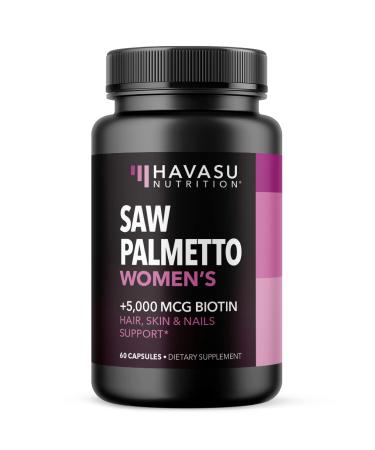 Saw Palmetto for Women DHT Blocker for Hair Growth with Biotin Vitamins for Hair Skin and Nails Support | Vegan Vitamins Saw Palmetto for Women 60 Count (Pack of 1)