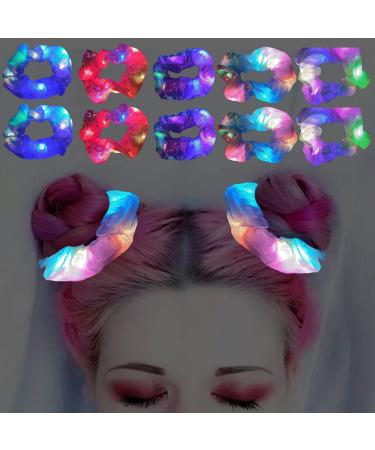 Light Up Hair Scrunchies for Girls  10 Pcs LED Silk Hair Ties Accessories for Woman 5 Pair Satin Neon Laser Mermaid Scrunchy Bands Glow in the Dark  Party Supplies for Halloween Easter Christmas Birthday
