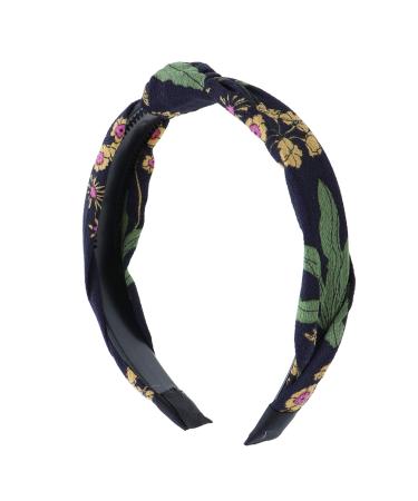 Turban Knot Headband with Printed Flowers-Navy