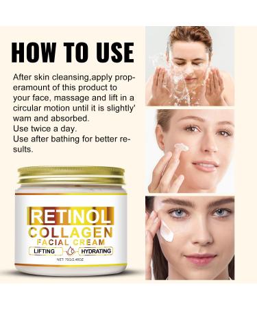 Retinol Collagen Cream Lift and Firm Skin Fade Fine Lines Men's and Women's Day and Night Face Anti-Wrinkle Moisturizer Cream Suitable for All Skin Types 2.46 OZ - Buy Online on GoSupps.com
