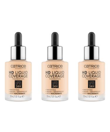 Catrice Catrice HD Liquid Coverage Foundation Make Up 24 Hour Foundation Water & Sweat Resistant Second Skin Effect No.002 Porcelain Beige Nude Matte Vegan Oil Free 3 x 30ml