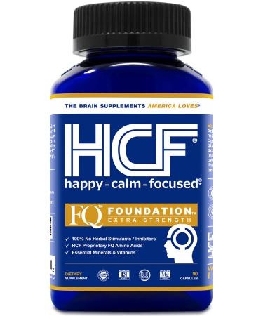 HCF Happy, Calm & Focused - Brain Focus, Attention, Concentration & Mood Supplement (90 Count) - FQ Foundation Amino Acids, Vitamins & Minerals - 100% No Herbal Stimulants - Non-GMO Project Verified