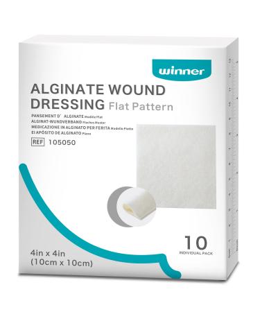 Winner Medical Calcium Alginate Wound Dressing Pads 4'' x 4'' Sterile (Box of 10) Antimicrobial Non-Stick Padding Highly Absorbent & Comfortable| Flexible & Gentle on The Skin Faster Healing