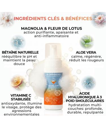 Mousse Nettoyante Visage Vitamine C 150ml BIO | Peaux Sensibles | Hydratante Illuminante Apaisante | Avec Acide Hyaluronique Aloe Vera Magnolia et Lotus | Certification AIAB Nickel Tested | Italie - Buy Online on GoSupps.com
