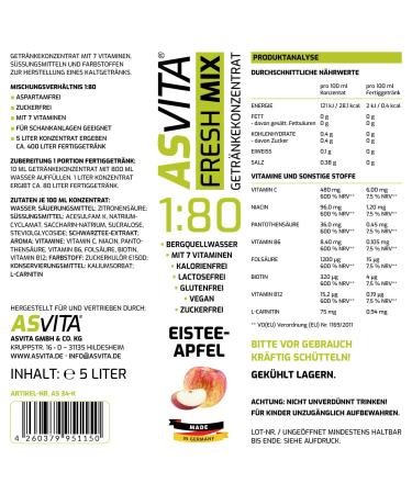 ASVITA Beverage Concentrate Fresh Mix 1:80 | 5L Sugar-Free Syrup | 22 Delicious Flavors | International Shipping - Buy Online on GoSupps.com