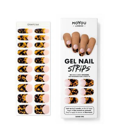 MOYOU LONDON Semi-Cured UV Gel Strips - 20 Pieces - Gel Nail Foils UV Curing for Salon Quality Manicure - Safari Tips