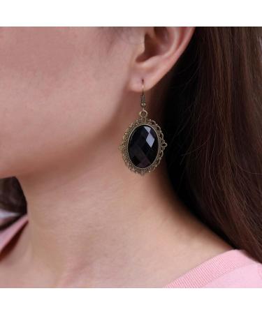 Vintage Black Crystal Drop Earrings | Oval Onyx Dangle Jewelry for Women | Large Onyx Stud Earrings & Black Gem Hooks - Buy Online on GoSupps.com