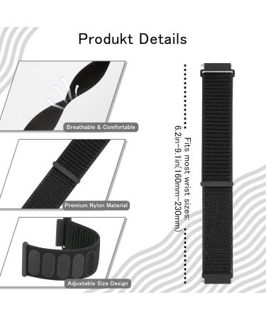 Vodtian 20mm Nylon Bracelet for Samsung Galaxy Watch 6/5/4 & Garmin Vivoactive3/5 - Durable Sports Band for Men & Women - Black - Buy Online on GoSupps.com