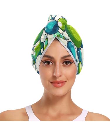 Teal Blue Round Balls Hair Towel 2 Pack Super Absorbent Hair Drying Towel Quick Dry Hair Turbans Head Towel with Button Twisty Wrap for Women Girls