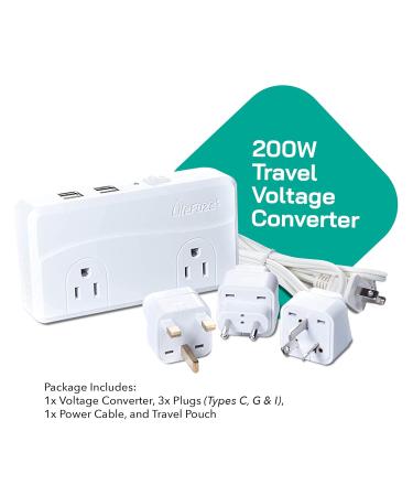200W Travel Voltage Converter 220V to 110V - EU AU UK Adapter for Clippers Shavers & Trimmers - Circuit Breaker Included - Buy Online on GoSupps.com