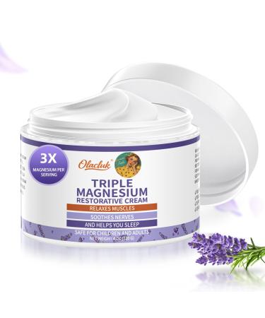OLACLUK Magnesium Lotion for Sleep, Topical Triple Magnesium Cream for Legs, Feet, and Body Clam, Nighttime Lavender Lotion for Sleep - Christmas Gifts for Kids & Adults (4 oz, Lavender)