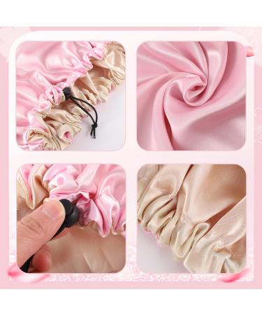 Adjustable Silk Bonnet Set for Women - Double-Sided Satin Sleep Caps for Natural Hair Protection (Black+Pink) - Buy Online on GoSupps.com