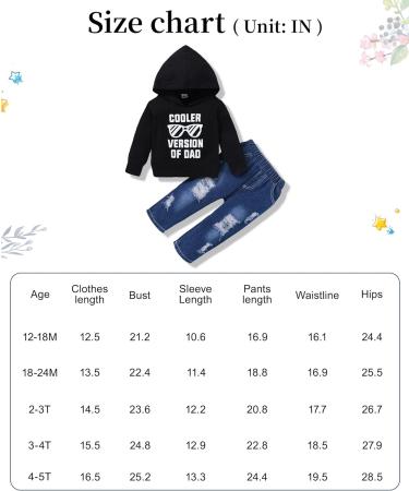 Amissz Baby Boy Clothes Toddler Boys Outfit 1-6T | Letter Printed Sweatshirt & Ripped Jeans Set | 2PC Fashion Set | 2-3 Years Black - Buy Online on GoSupps.com
