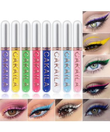evpct 8 Colors Colored Colorful Matte Liquid Makeup Eyeliner Liquid Set Stamps Shapes for Eyes  Pink Red Yellow Blue Purple White Black Liquid Eyeliner Waterproof Color Eye Liners Pencil for Women 01 A01-Matte