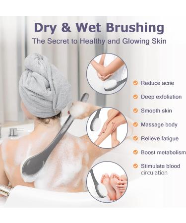 17-Inch Long Handle Body Brush Back Scrubber for Shower - Exfoliating Dry Brush for Deep Exfoliation - Soft Glowing Skin - Grey - Buy Online on GoSupps.com