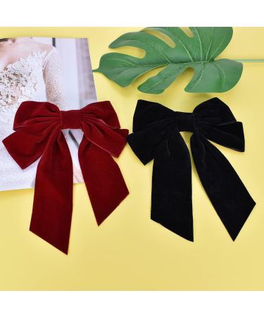 Kioiner 2 Pcs Large Bow Hair Clips Black Red Velvet Bows Barrettes French Bowknot Hair Clips Metal Hair Clips with Long Tail for Girls Women Ladies - Buy Online on GoSupps.com