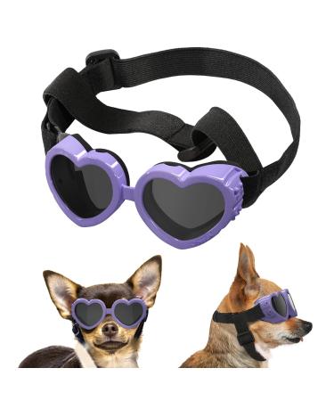 Lewondr sunglasses for small dogs UV safety glasses dogs Heart -shaped windproof anti -fitting glasses waterproof dog glasses with adjustable rubber band for small dogs - purple purple -hearted